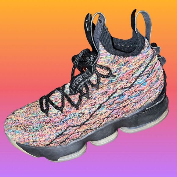 YOUTH NIKE Lebron 15 Multi Color Fabric Basketball High Tops Size 8 - Picture 7 of 7